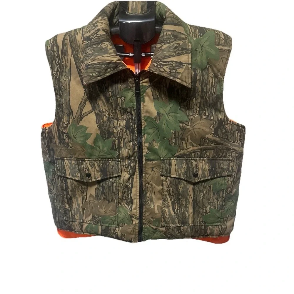 Vintage Winchester Vest‎ Mens Large Reversible Trebark Camo Blaze Orange Hunting