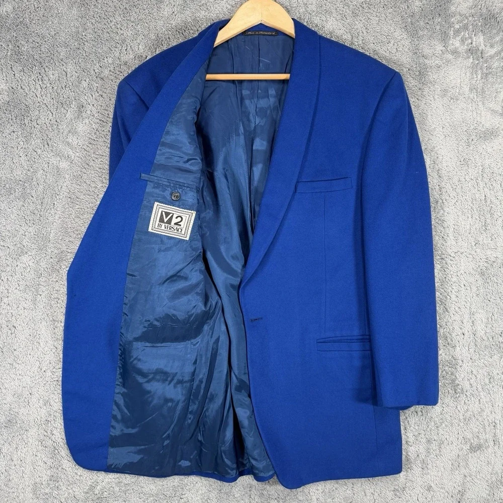 Versace V2 Blazer Mens 42L‎ Electric Blue Wool Cashmere Jacket Nieman Marcus