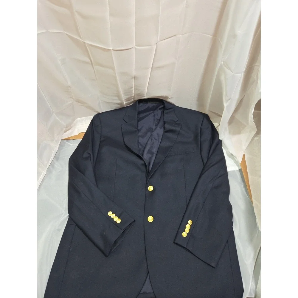 Ralph Ralph Lauren 44R Navy Wool Blazer 2 Gold Button Closure 4 Button Sleeve EU