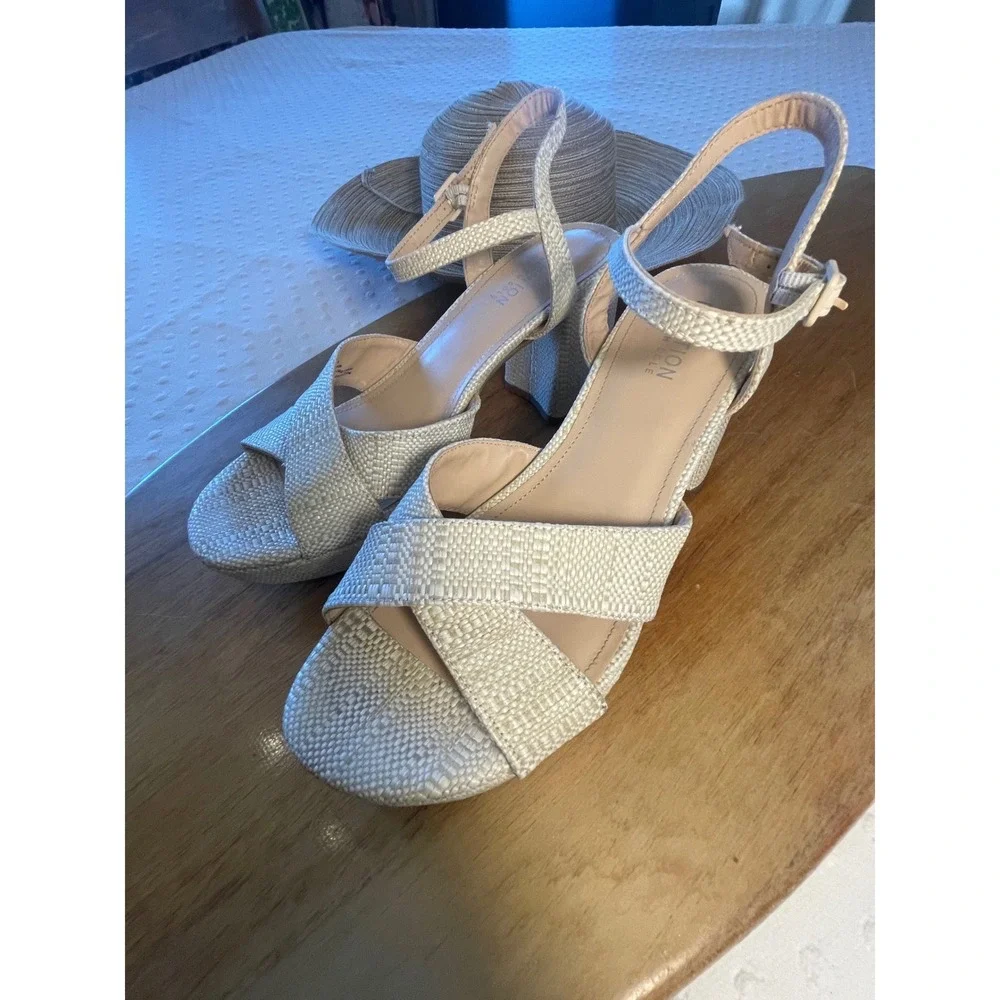 Kenneth Cole Reaction Reeva Natural Woven Platform Block Heel Sandals‎ 8.5