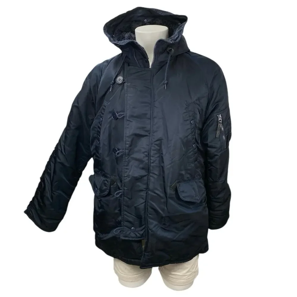 Alpha Industries Black Hooded Long Sleeve Pocket Snorkel Parka Coat Jacket Sz M