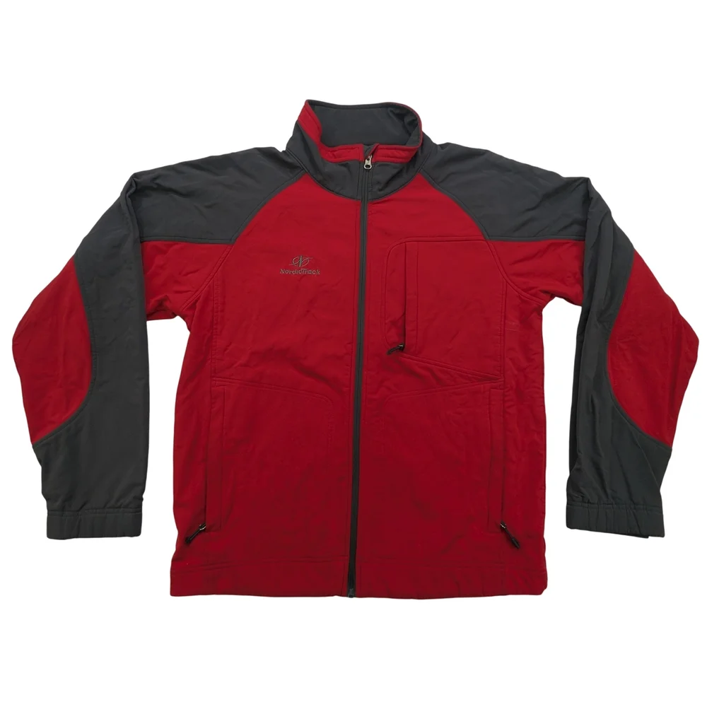 NordicTrack Jacket Mens Small Full Zip Outdoor Performance Red Gray Polyester