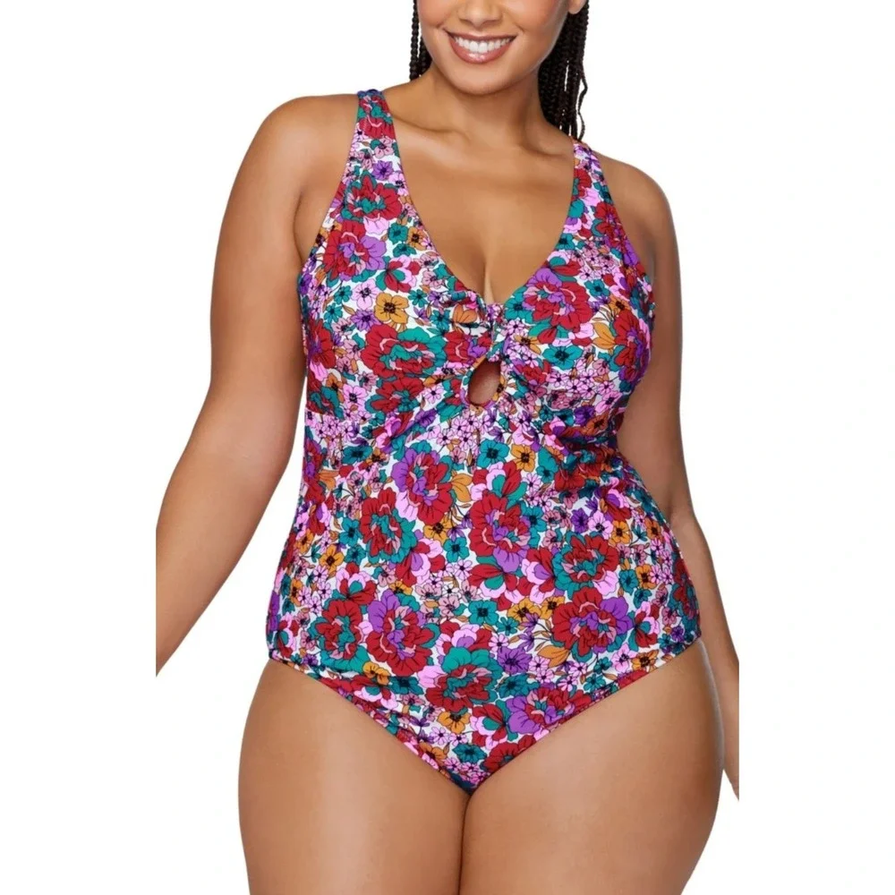 Raisins‎ Curve Muna Floral One Piece Swimsuit Full Coverage Multicolor 22W