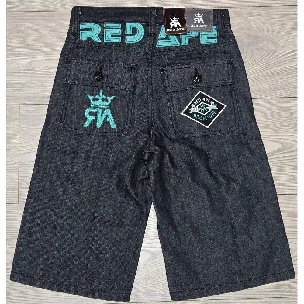 NEW Red Ape‎ Shorts BOYS Size 8 Black Y2K Embroidered Skater Street Wear Denim