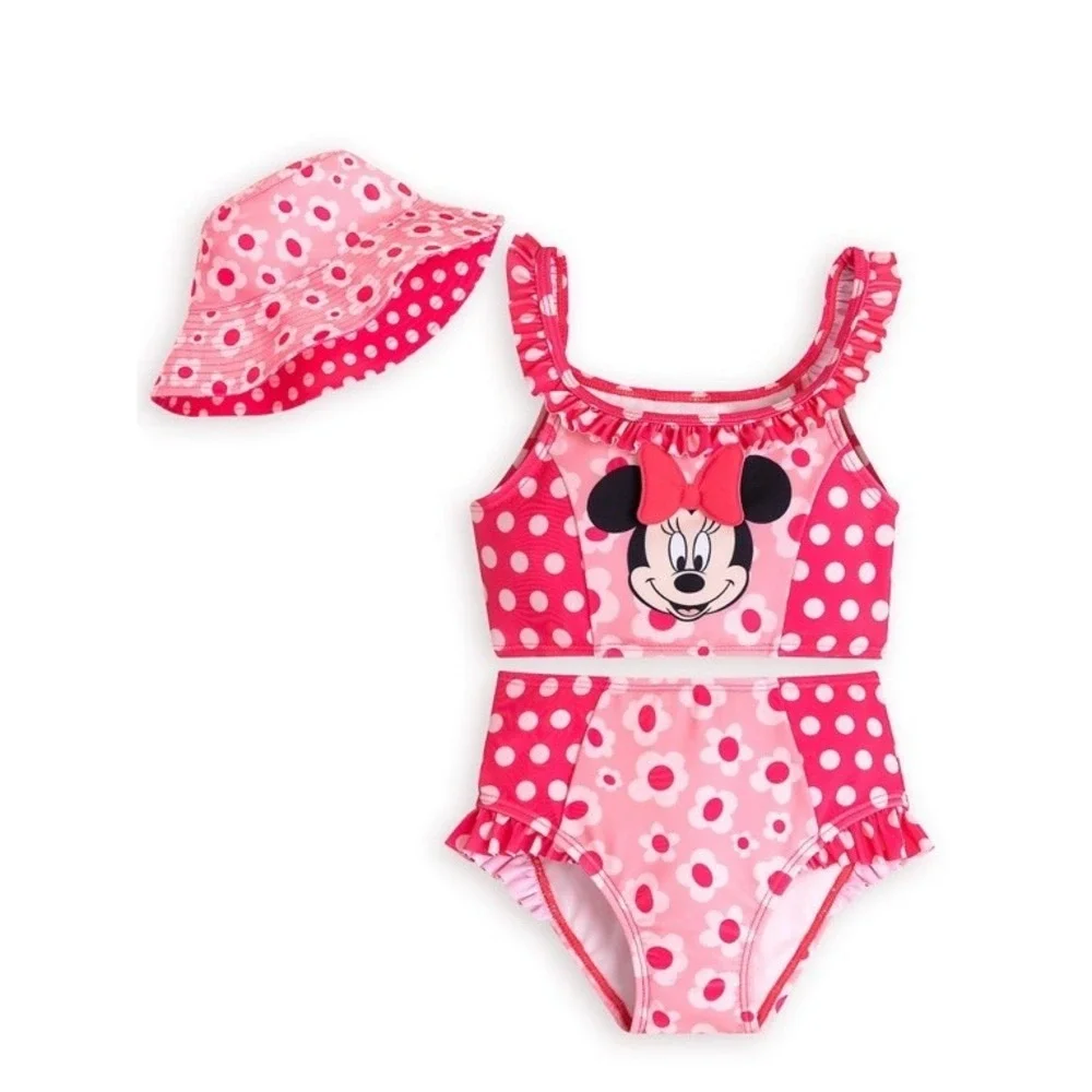 Disney Store Minnie Mouse Pink Swimsuit Girls Bikini Set Sz3‎ UPF 50+
