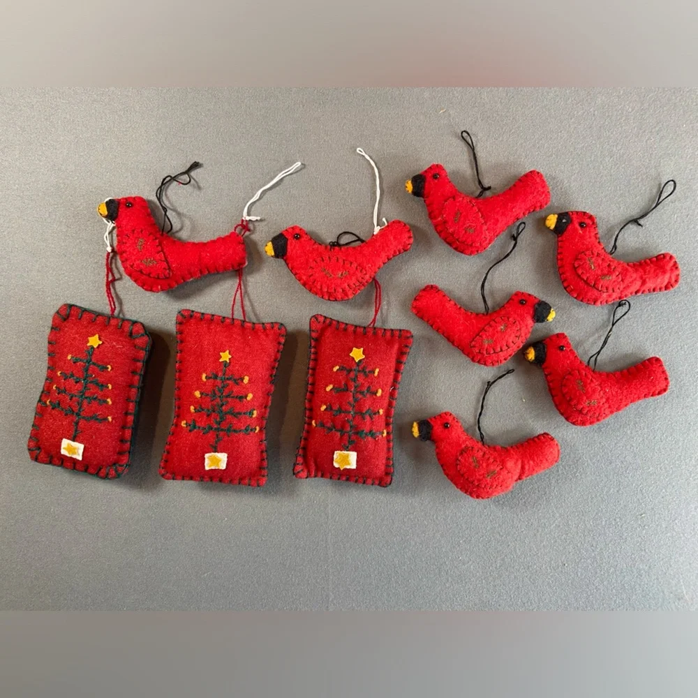 Christmas Tree Ornaments Cardinal Bird & Rectangular Shape Felt Handmade‎ 10