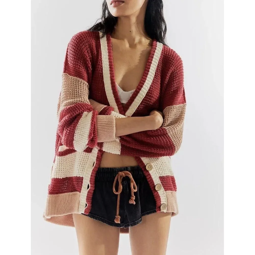 We the Free People Cardigan Chelsea Cardigan‎ Red Medium New