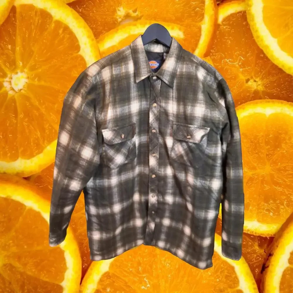 Dickies Insulated‎ Flannel Button Up Brown and Tan Shirt Size L