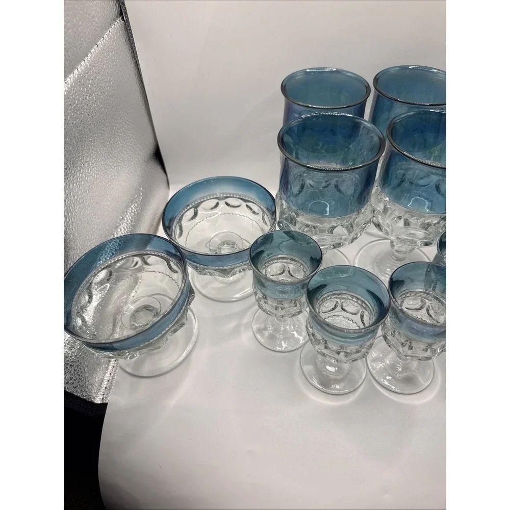 Blue Crown By Colony Set‎ 4 Wine Cup, Water Goblet, Dessert Dish (12 Pieces)