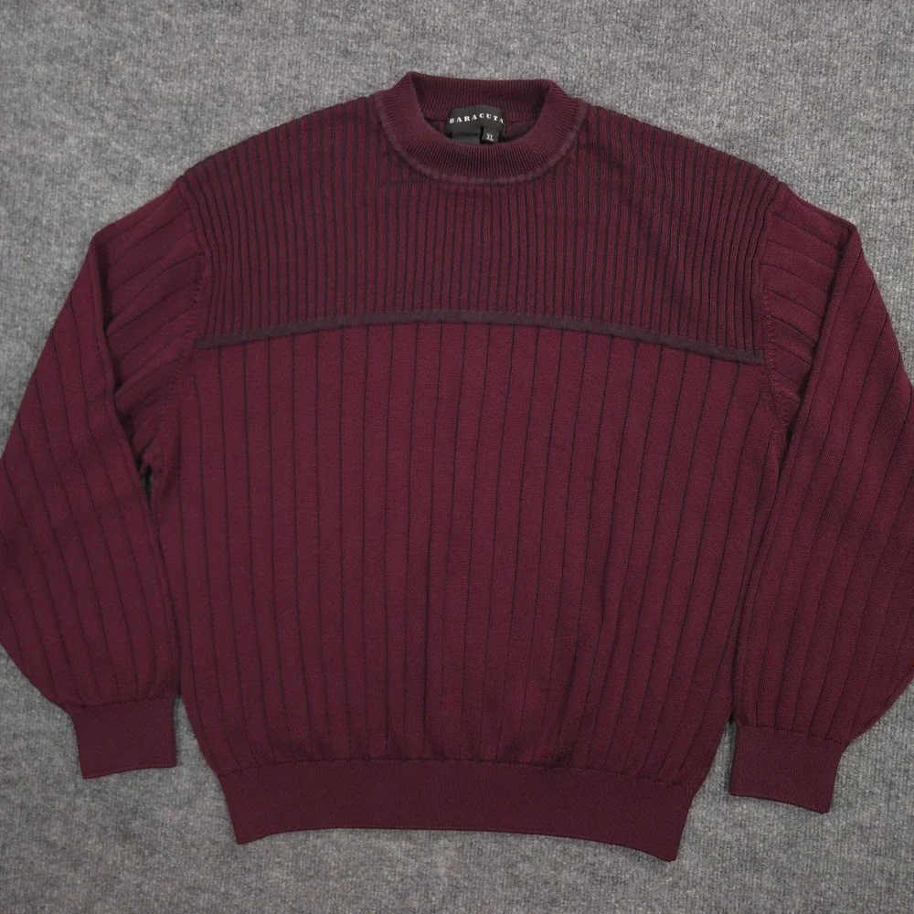 Baracuta Sweater Mens‎ XL Burgundy Textured 3D Lightweight Thin Retro Pullover