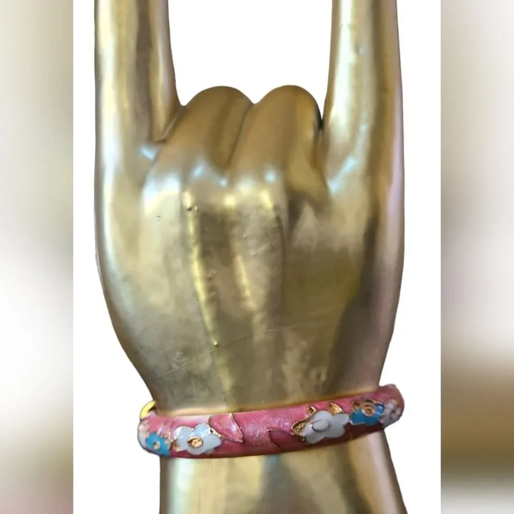 Paris Bracelet Enameled Hammered Metal Hinge‎ Pink 7