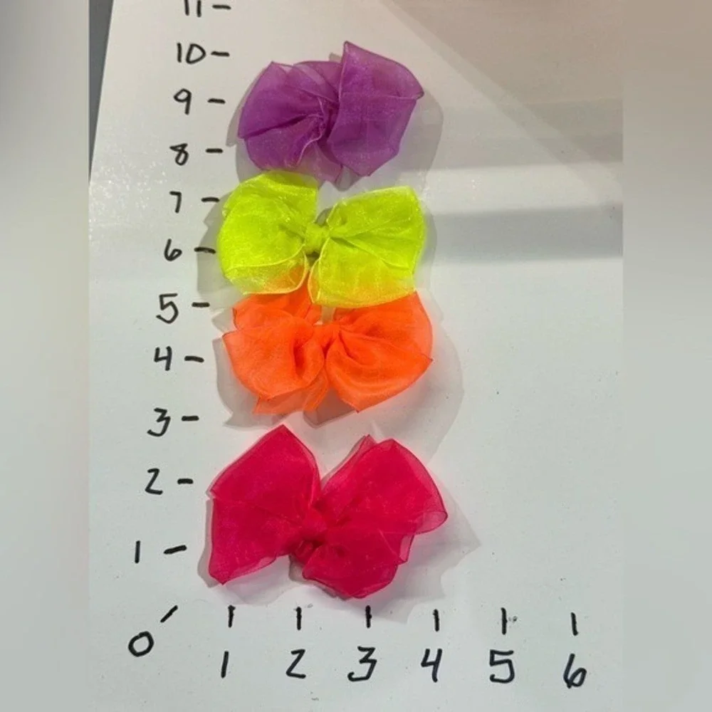 New Girls Neon Hair Bow Clips‎ Set of 4 Colorful Organza Sheer Accessories