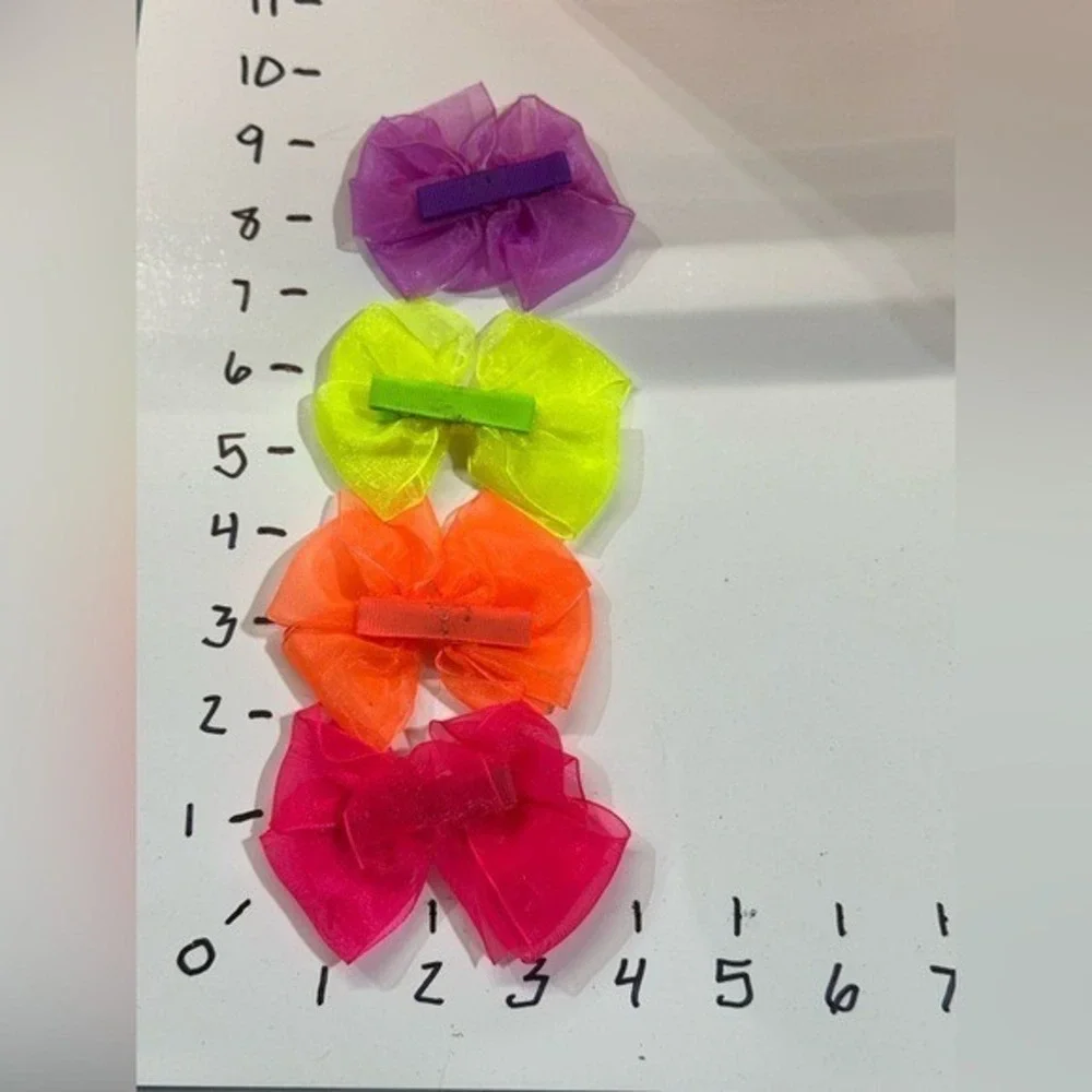 New Girls Neon Hair Bow Clips‎ Set of 4 Colorful Organza Sheer Accessories