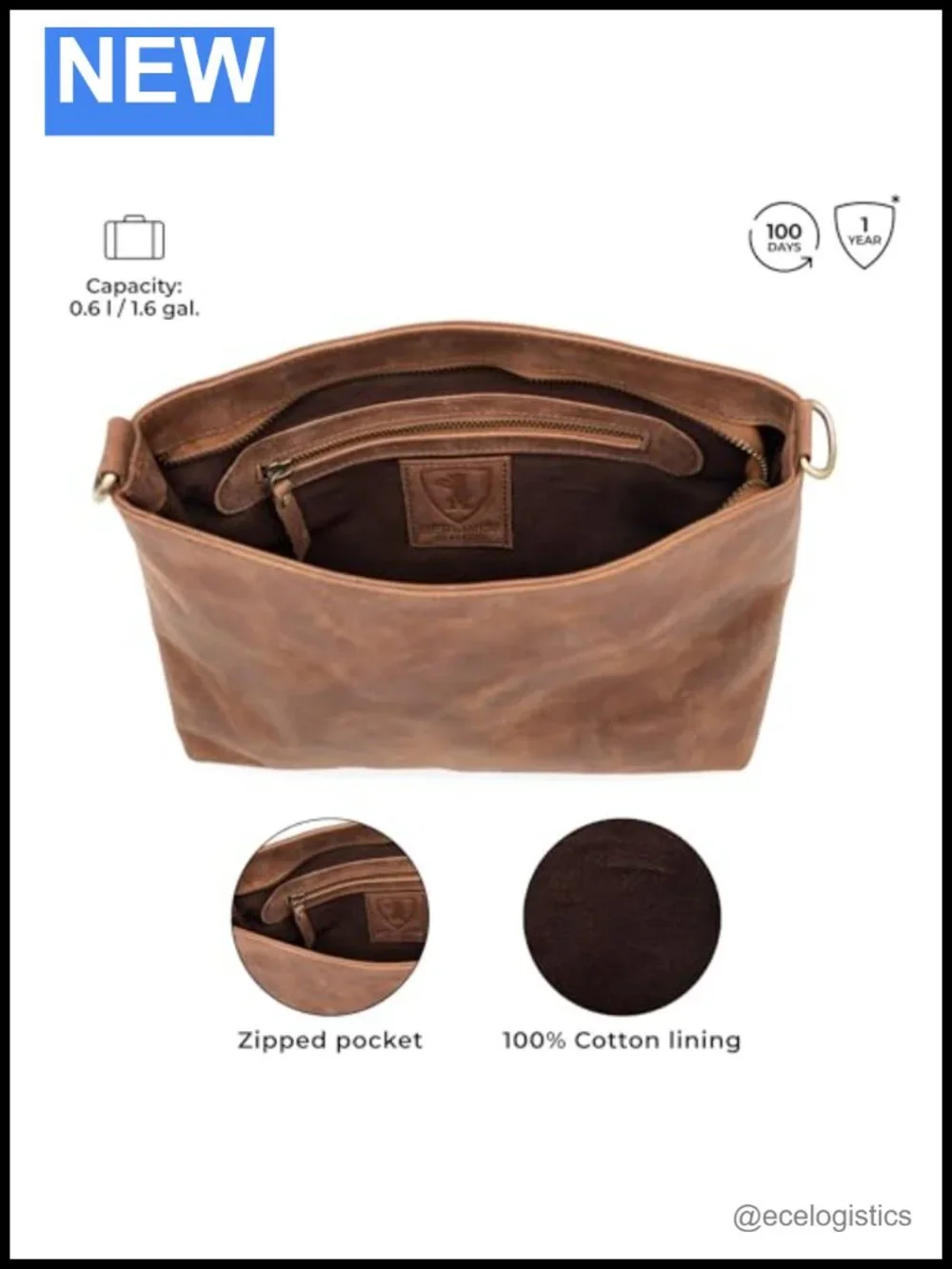 Genuine Leather Crossbody Bag Adjustable Strap Detachable Pouch YKK Zipper