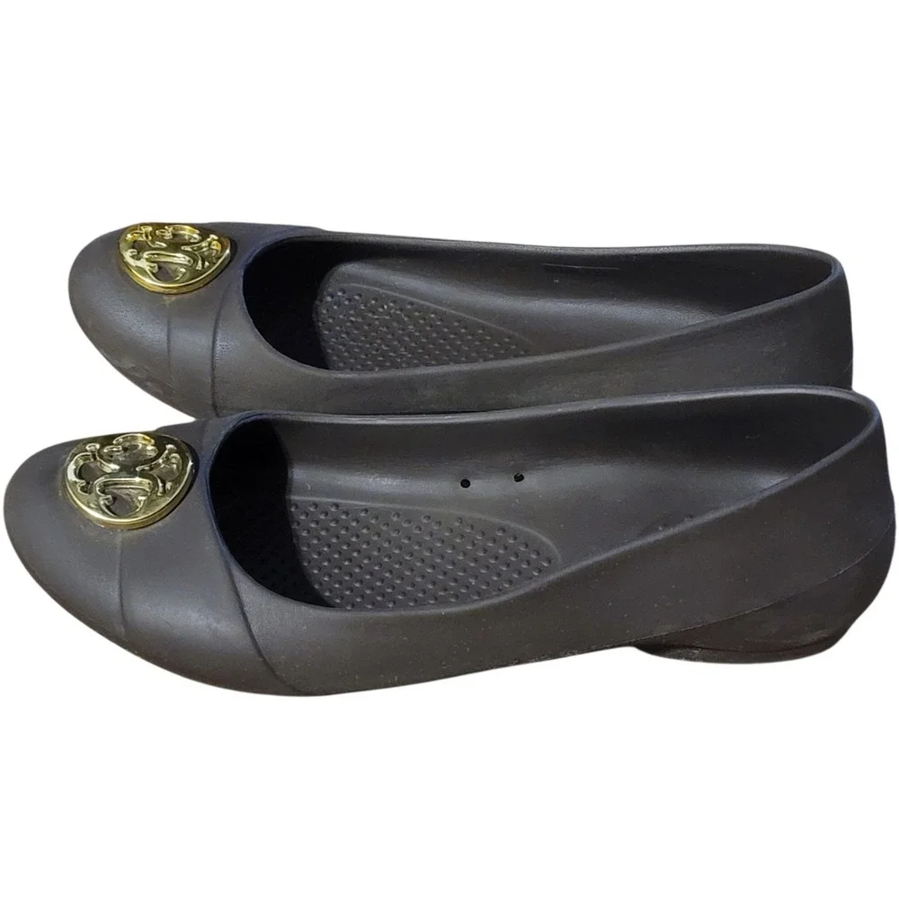 CROCS Gianna Copper Brown and Gold Ballet Flats Womens Size 7 Slip On Waterproof