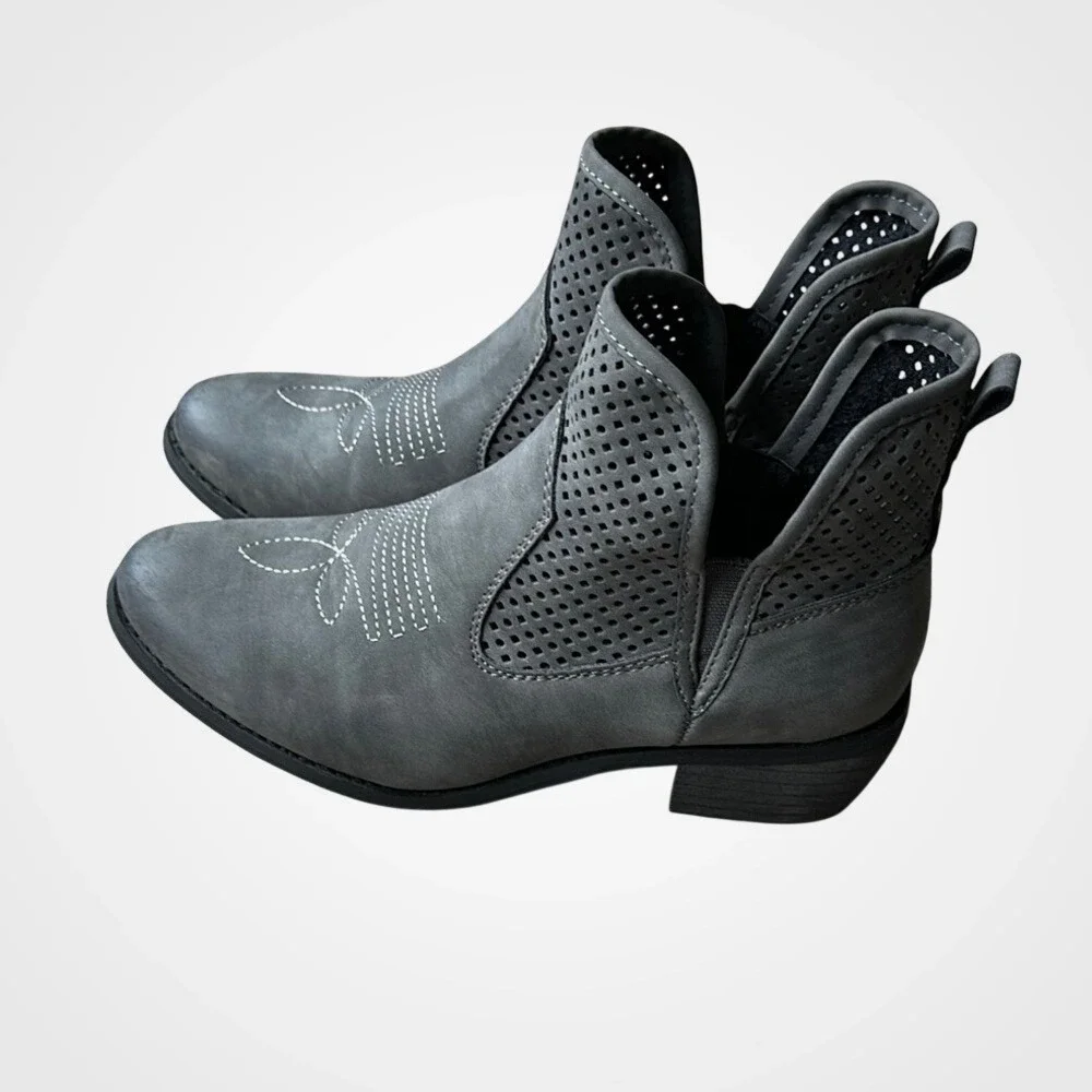Natural Reflections‎ Gray Perforated Western Ankle Boots Womens 7.5 Charcoal
