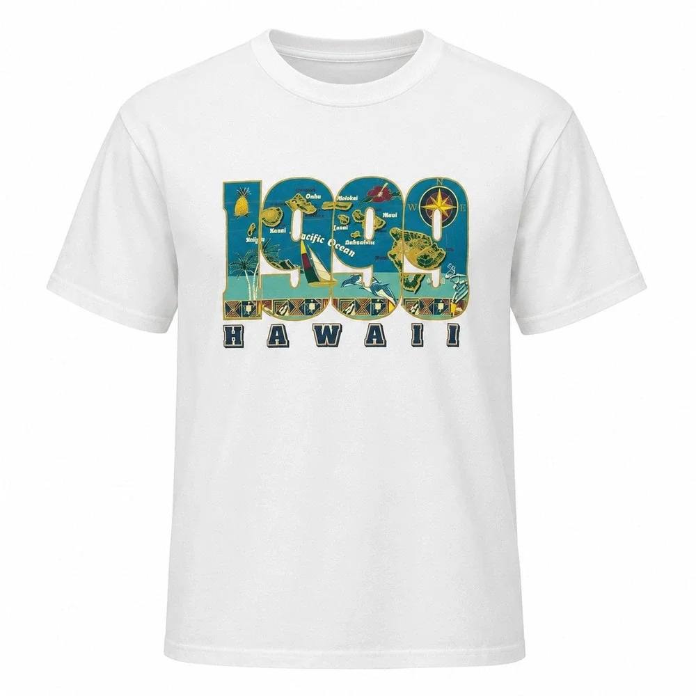 Tultex Vintage 1999 Hawaii Souvenir Graphic Tee‎ M White 90s Cotton Island Map