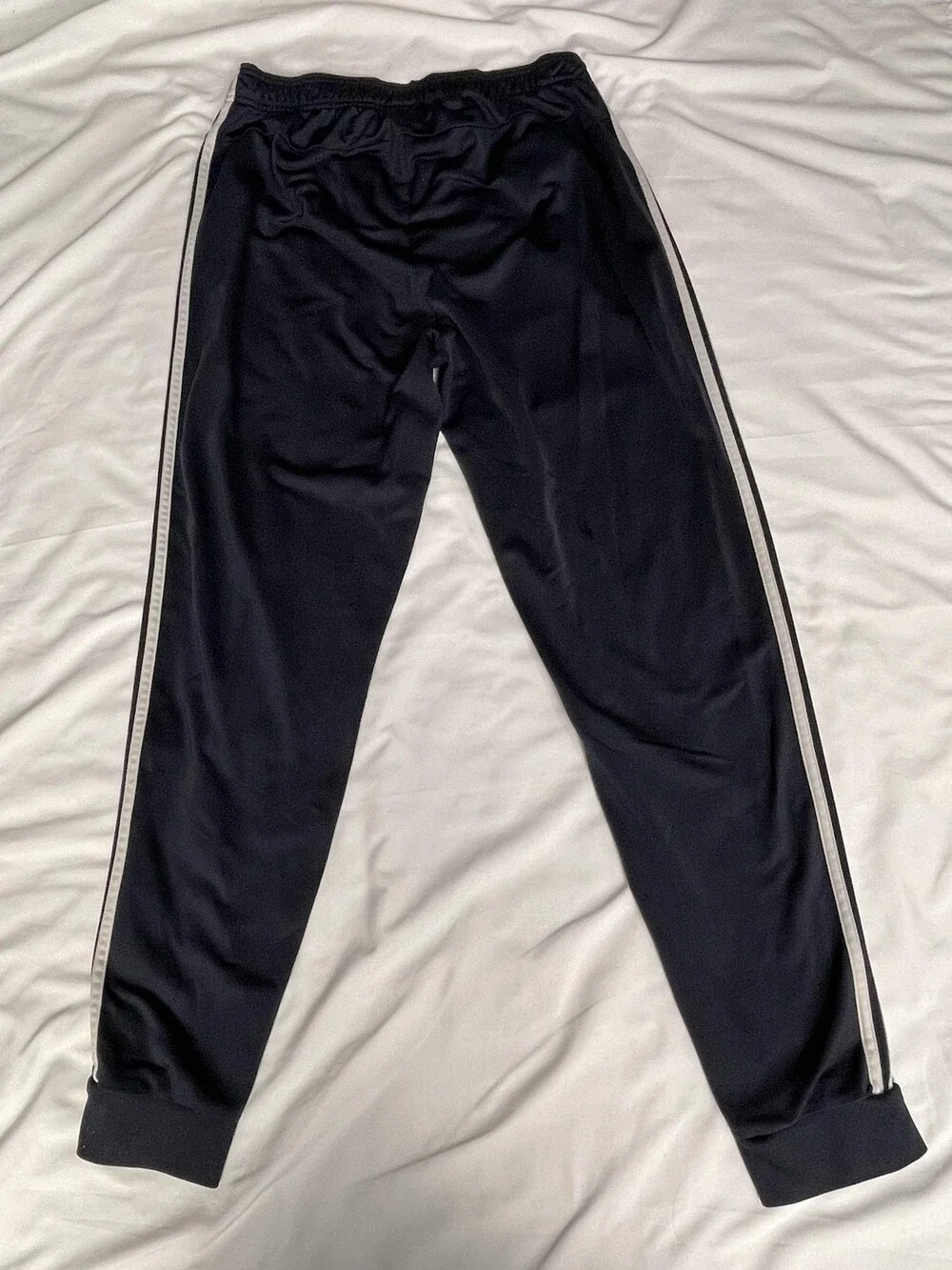 Adidas Pants Mens Large Navy Blue 3-Stripes Track Joggers Cuffed Zipper Pockets