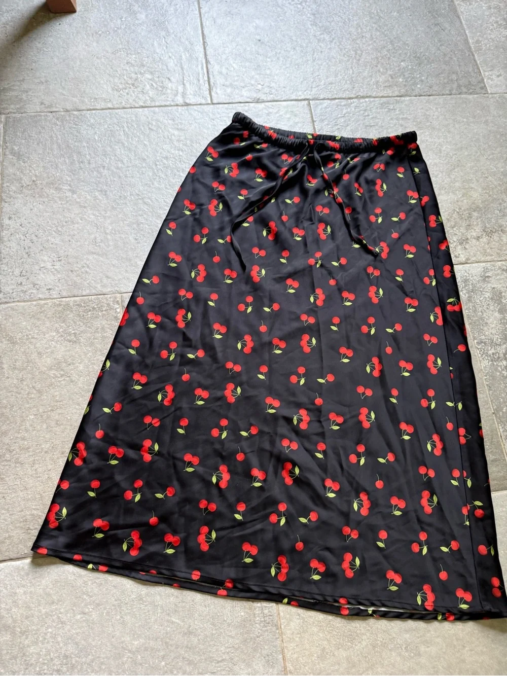 Rachel Zoe Black Maxi Skirt with Red Cherry Print