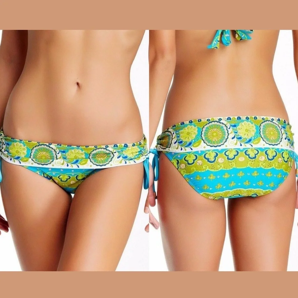 NWT Trina‎ Turk [ 6 ] Woodblock Sash Hipster Bikini Bottom in Pool