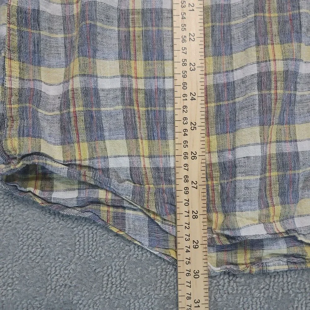 Levis Linen Blend Button Up Short Sleeve Shirt Mens XXL Standard Plaid