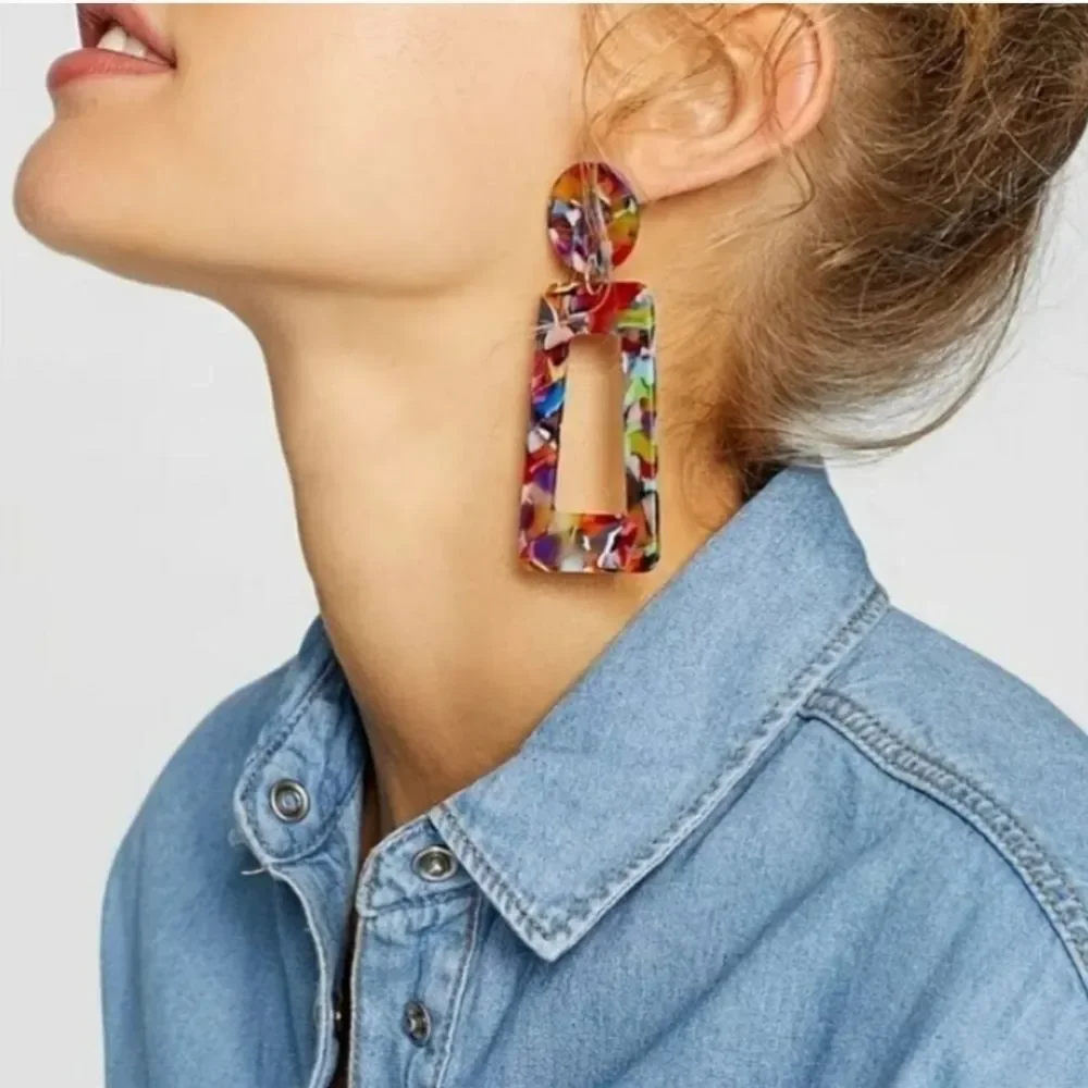 GEOMETRIC tortoise earrings multicolor rectangle earrings
