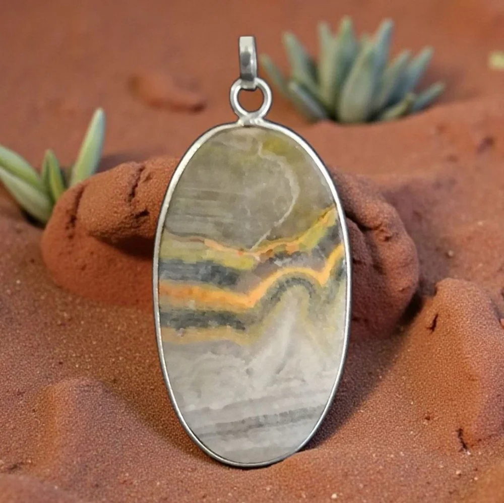 BUMBLE BEE JASPER STATEMENT PENDANT 925 STERLING SILVER
