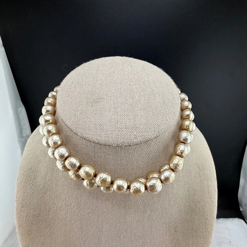 Vintage Miriam Haskell Necklace Gold Tone Faux Pearl Rhinestone Clasp 13