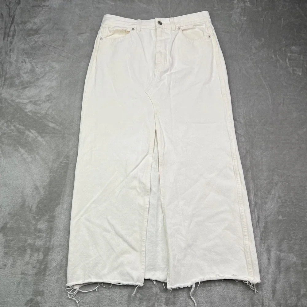 Madewell The Rilee Denim Midi Skirt Size 27 Slit Tile‎ White Cotton 90s