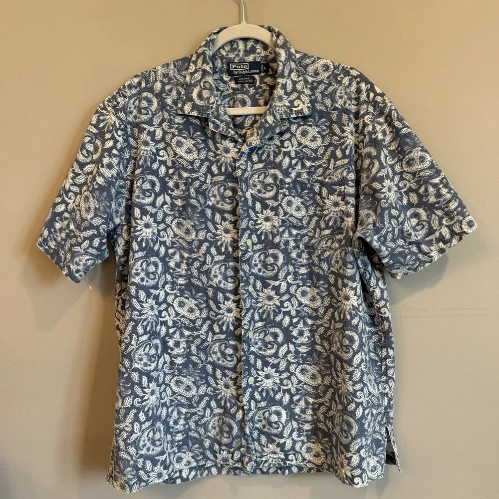 Polo Ralph Lauren Vintage Caldwell Shirt Size Large Floral Paisley‎ Bandana 90s