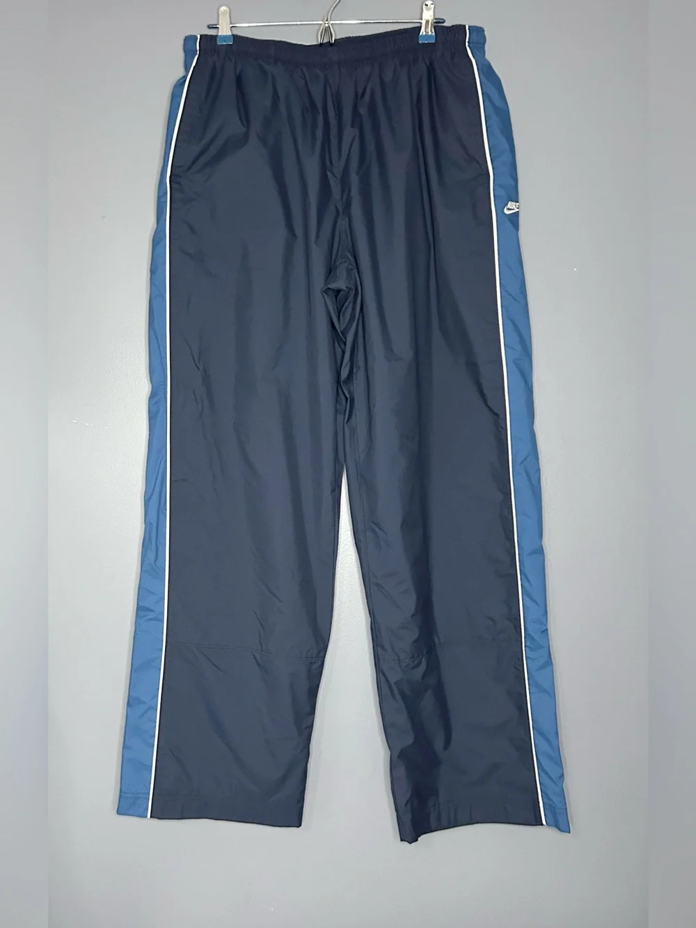 Vtg‎ Nike Track Pants Mens 2XL Blue Soft Lined Elastic Waist Side Stripe Zip Hem