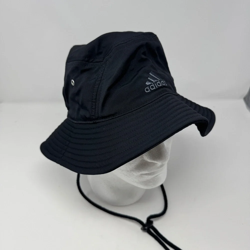 Adidas Mens Aeroready Bucket Hat Black Boonie Sun Cap with Chin Strap HC183