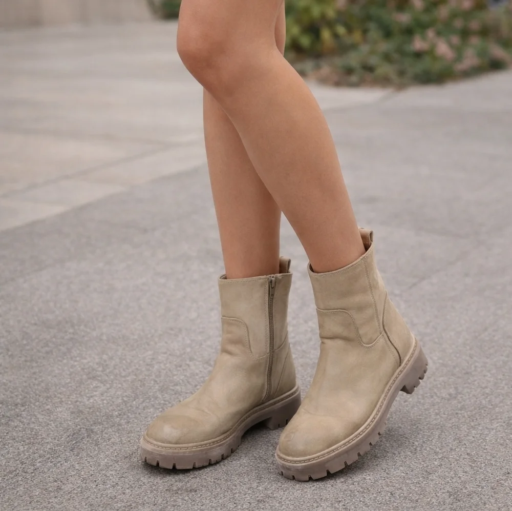 Time And Tru Taupe Chunky Lug Sole Ankle Boots Size 11