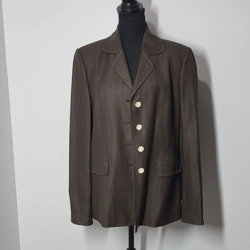 Ellen Tracy / Linda Allard Wool, Linen & Silk Blend Brown Jacket