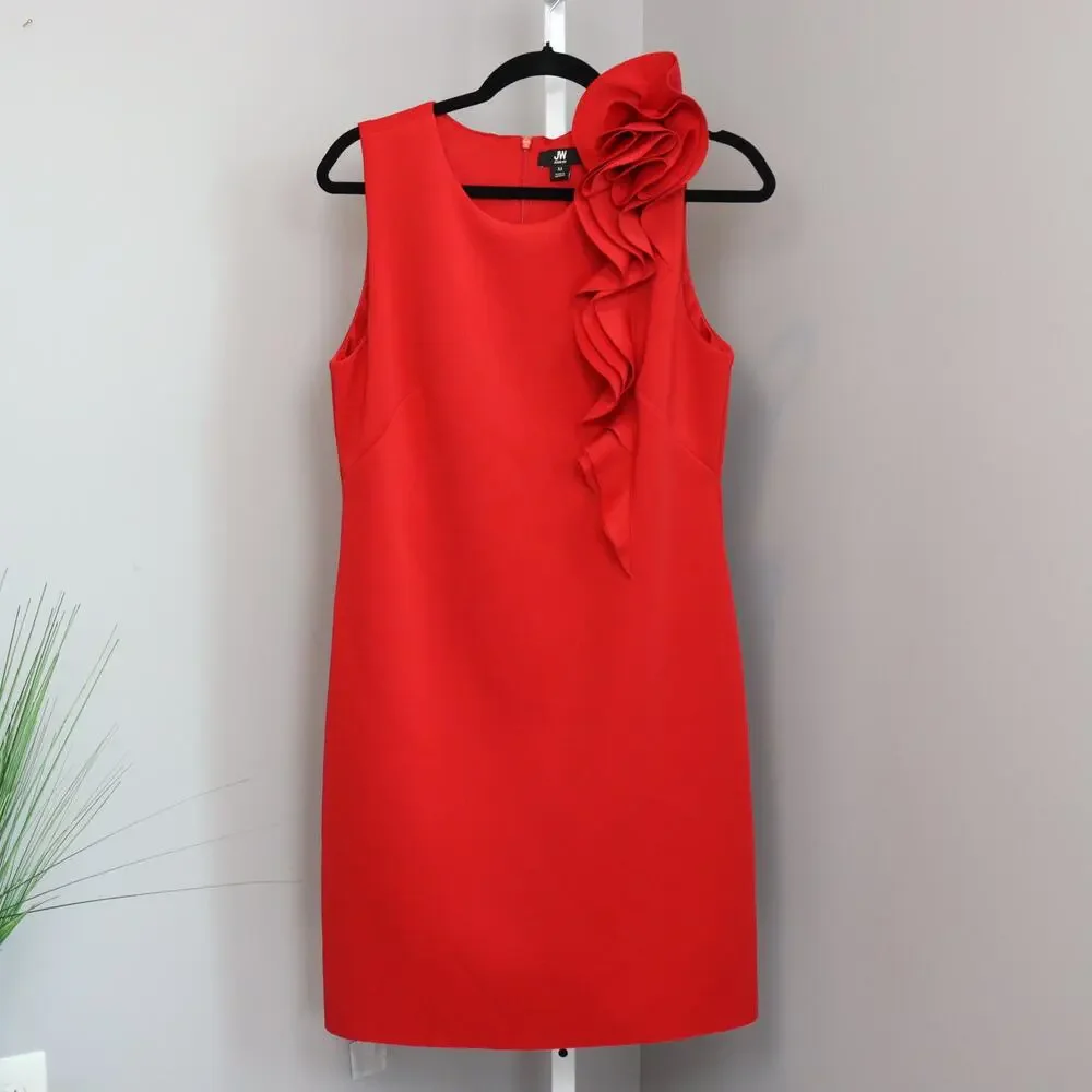 JW Jason Wu Sheath Dress M‎ Red Womens Rosette Ruffle Sleeveless