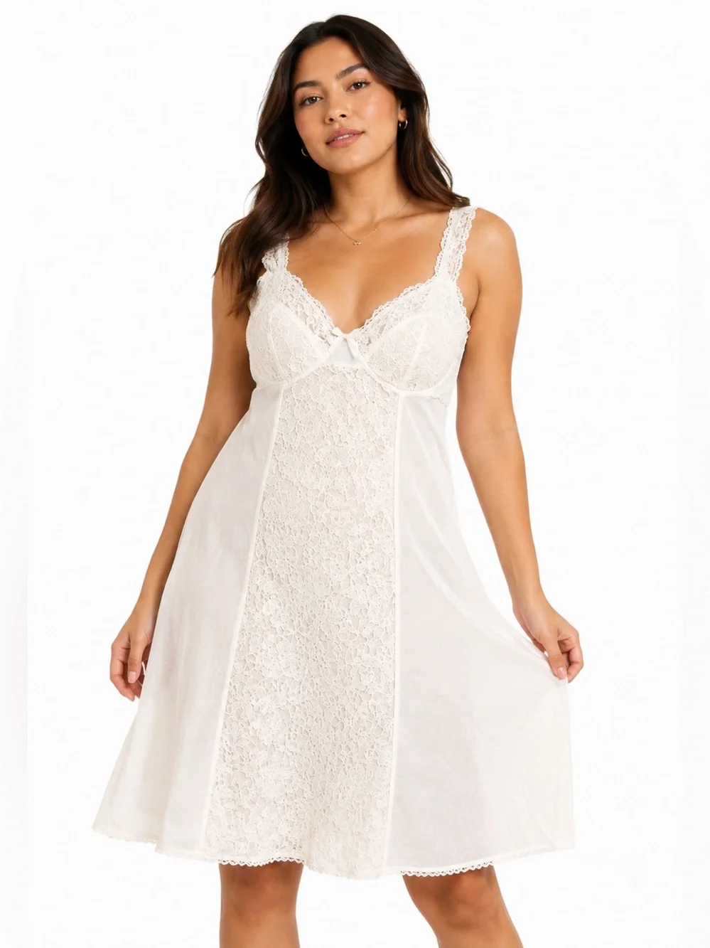 70s European Vintage Triumph Silky Lace Slip Dress (Ivory/White) Size M/L EU 42