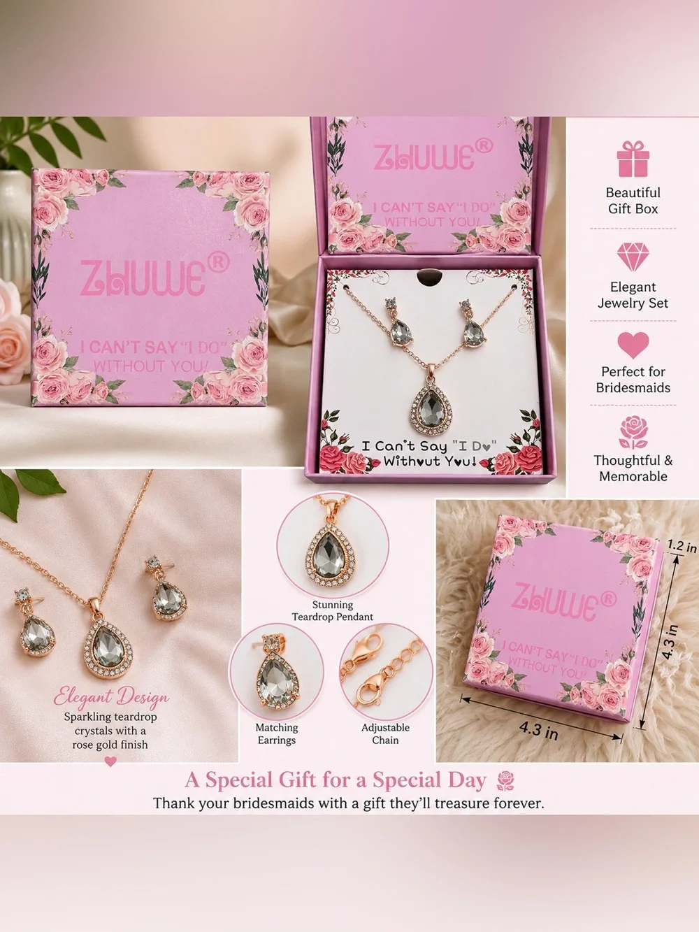 Necklace/Earrings Set - Bridesmaid, Wedding Gift “ can’t say I do without you”