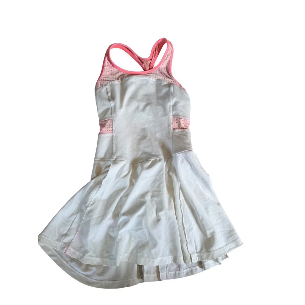 Ivivva by lululemon white‎ tennis dress youth  prep sleeveless hot pink straps