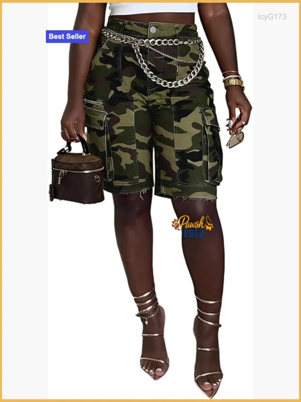 High Waisted Distressed Cargo Shorts with Pockets, Straight Leg, Jean Shorts