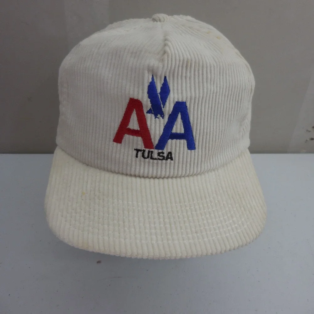 Vintage American Airlines Tulsa Corduroy‎ Snapback Hat White AA Logo Made in USA