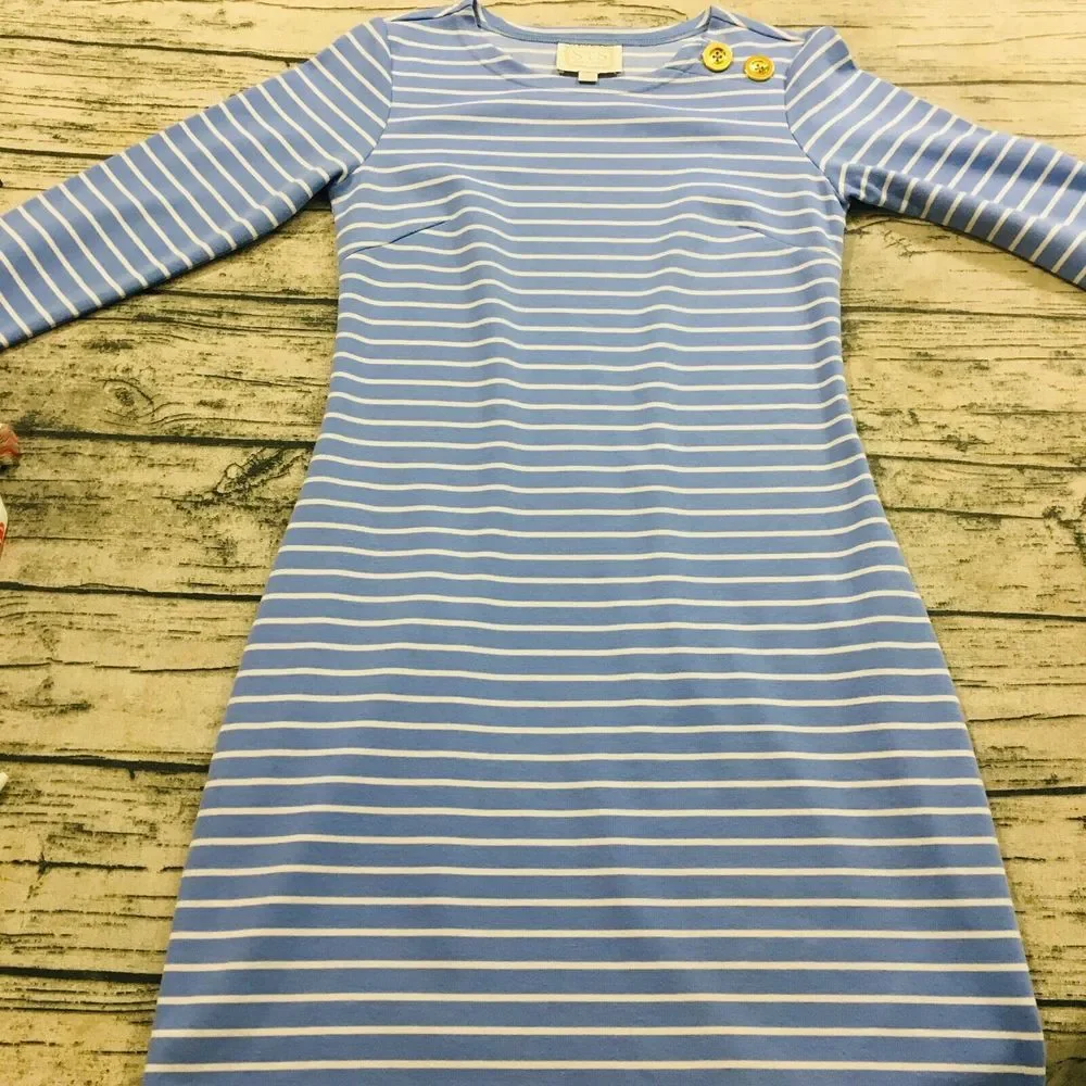Sail to Sable Womens‎ Sheath Tunic Dress Size XS Blue 3/4 Sleeve Gold Button