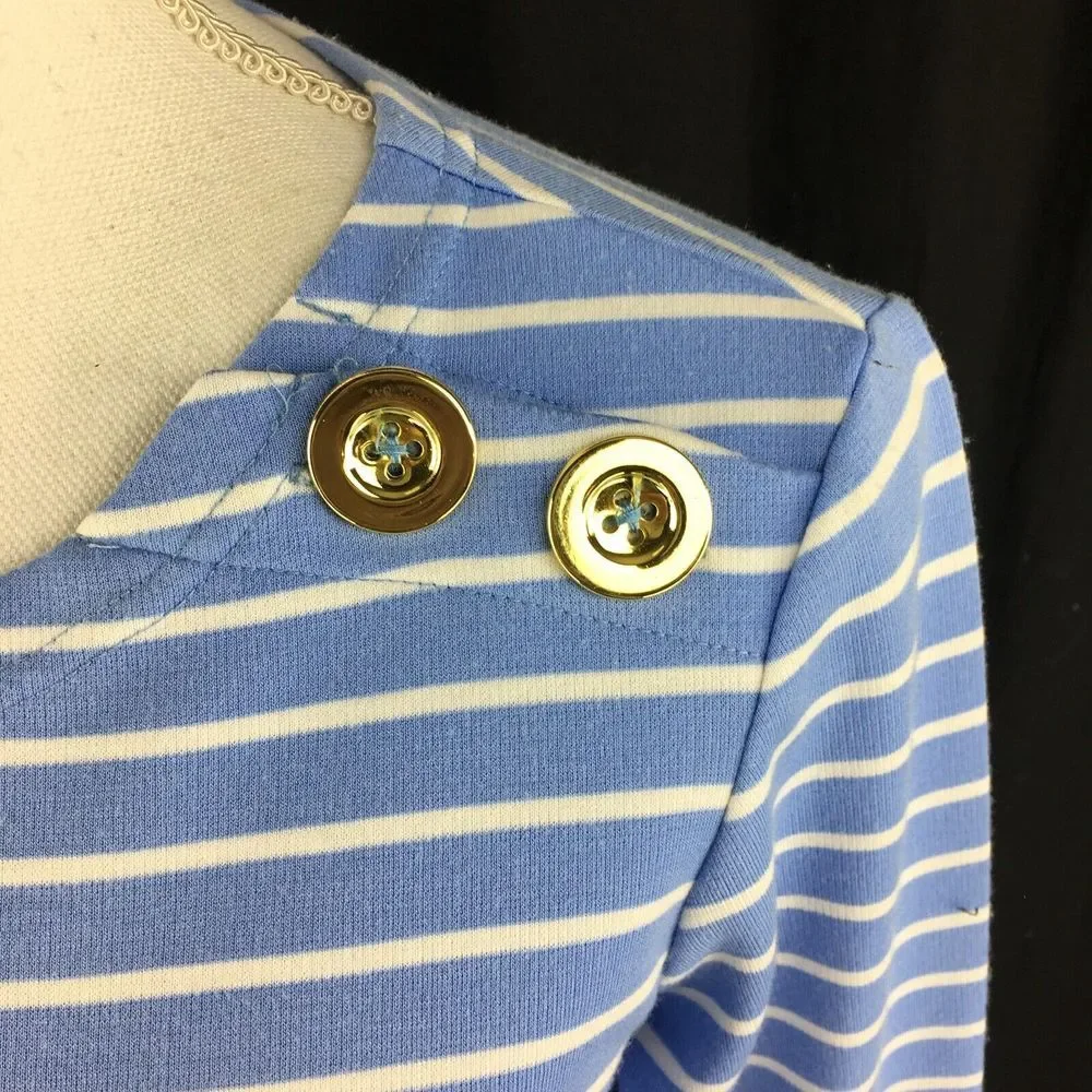 Sail to Sable Womens‎ Sheath Tunic Dress Size XS Blue 3/4 Sleeve Gold Button