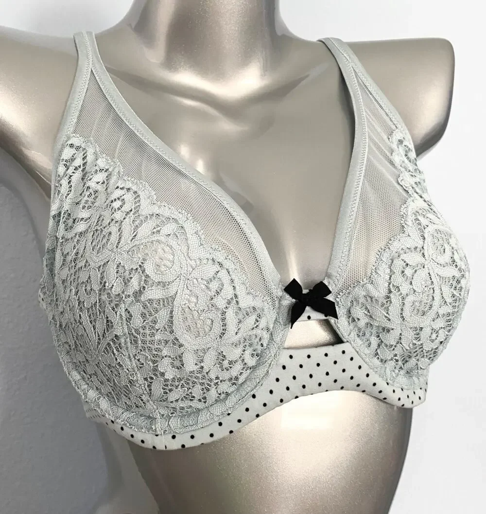 Victoria's Secret Nwt Body by Victoria Blue Dot Lace Unlined Demi Bra 36C