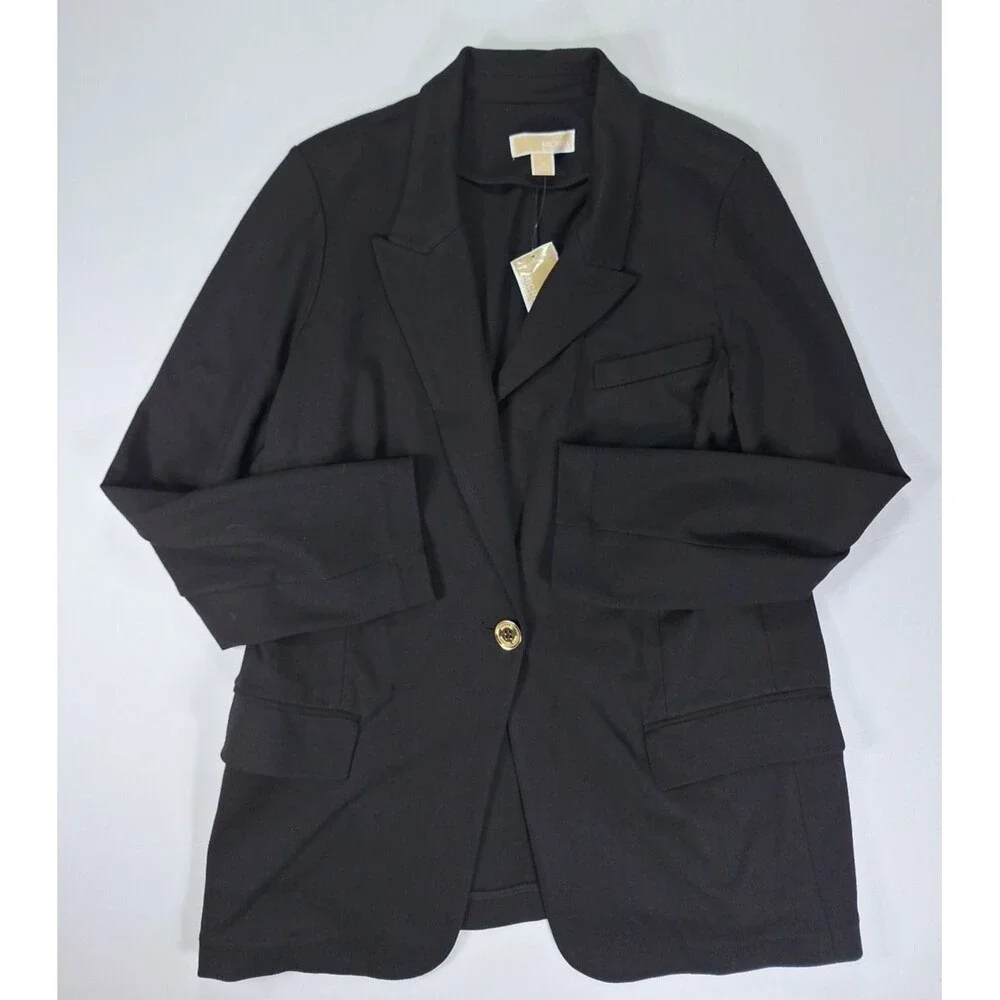 Michael Kors Women Plus Size 3X Black Knit One Button Blazer Suit Jacket NWT