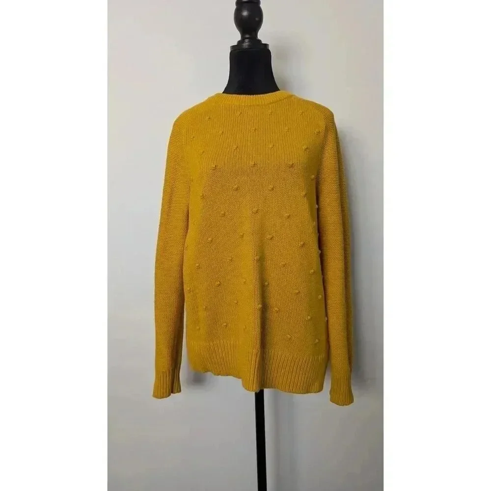 Mustard Yellow Knit Sweater Embroidered Detail Crew Neck Old Navy