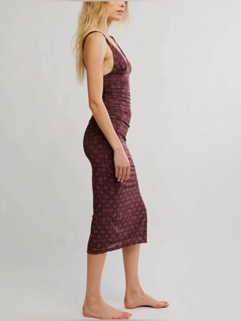 FREE PEOPLE Long Live Printed Mesh Slip / Brown Combo Small NWT