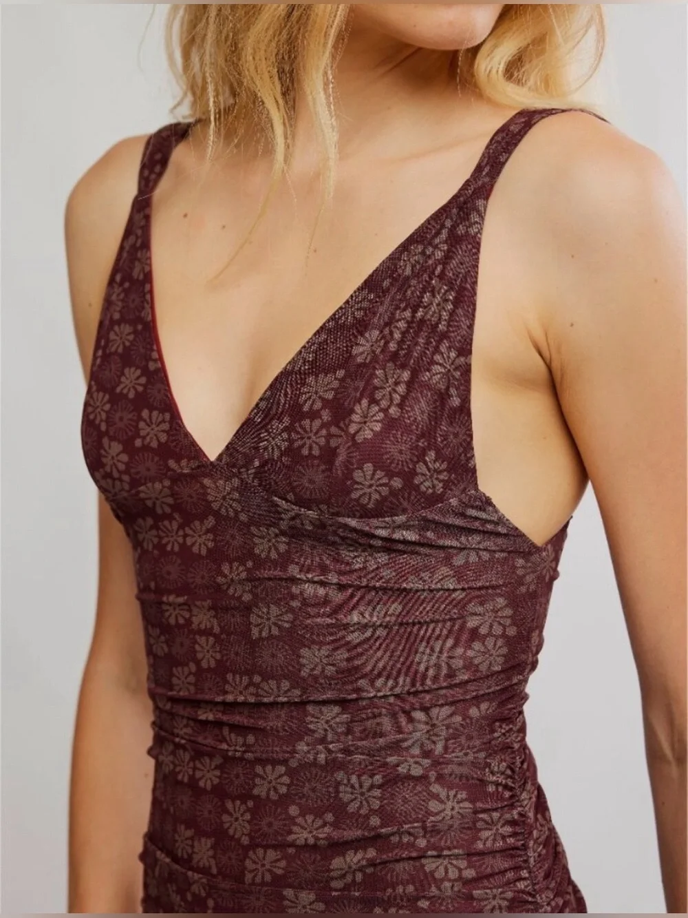 FREE PEOPLE Long Live Printed Mesh Slip / Brown Combo Small NWT