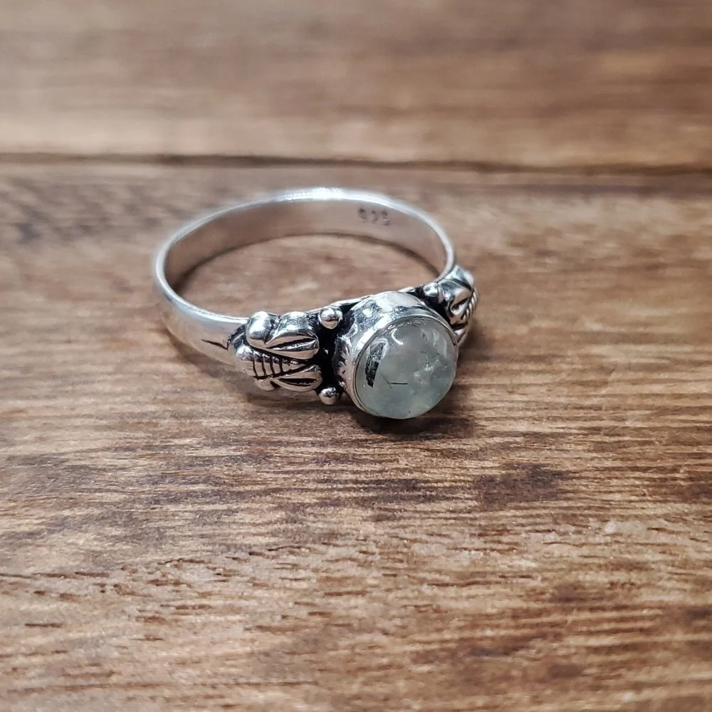 Size 9 R220 aquamarine sterling silver‎ antique ring 925
