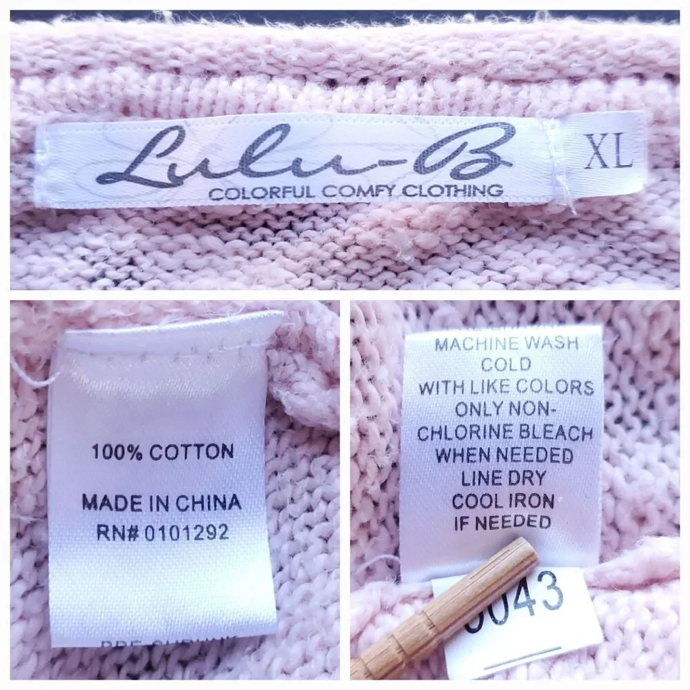 Lulu B Pink Roll Neck Sweater Womens XL 100% Cotton Asymmetrical Button Back