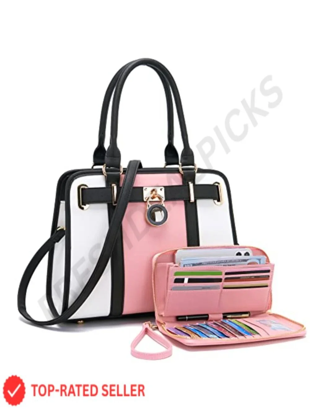 Vegan Leather Structured Satchel Tote with RFID Wallet Set